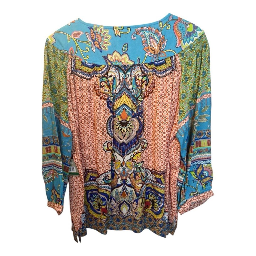 John Mark Mixed Print Peasant Top Multi Large Boh… - image 4